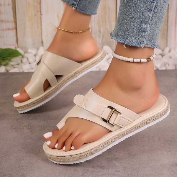 Style Plus Size Thick Sole Toe Loop Sandals Beach Slip-On Slippers - Image 2