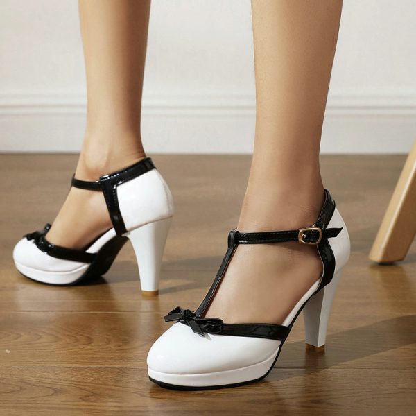 Simple and versatile women's sandals high heels thick heels color blocked women's singles shoes - Image 3