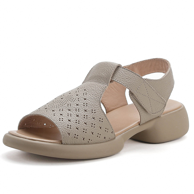 Top-Grain Leather Thick Sole Casual Sandals for Summer New Arrival Comfortable Soft Sole Breathable and Versatile Genuine Leather Mom Shoes - Image 7